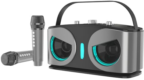 Machine de Karaoké avec 2 Microphones,Enceinte Karaoke 2 Micro Sans Fil pour Adultes Enfants,Portable Baffle Bluetooth Partybox avec Lumières Disco pour Les Réunions de Famille/Le Camping en Plein Air