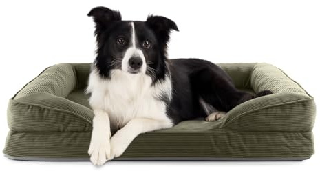 Lumaland orthopädisches Hundebett aus Cord | ergonomisches Hundesofa 90x65 cm - für mittelgroße Hunde | Boden rutschfest | Füllung und Bezug waschbar | Hundekörbchen mit Memory Schaumstoff