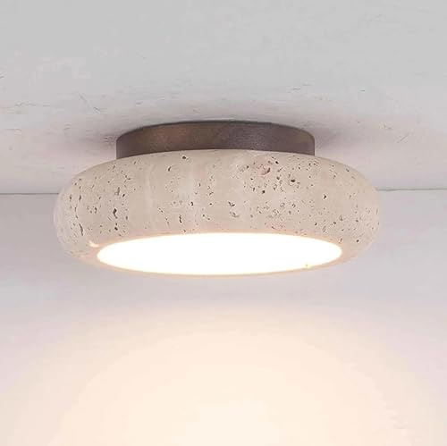 Generico Plafoniera Soffitto in Pietra Naturale Travertino, Stile Giapponese Vintage LED 18W, Lampada da Soffitto Moderna per Camera da Letto Cucina Ingresso Bagno(Walnut)