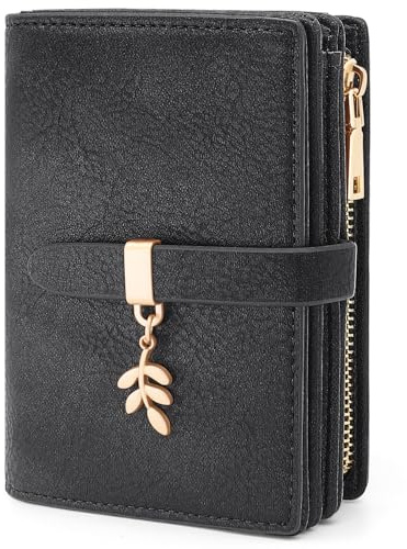 HNOOM Portefeuille Femme Petit Format Cuir PU Vintage Porte Monnaie Blocage RFID Porte Carte, Porte Feuille pour Femme avec 19 Emplacements de Cartes et éclair Poche à Monnaie (Noir)