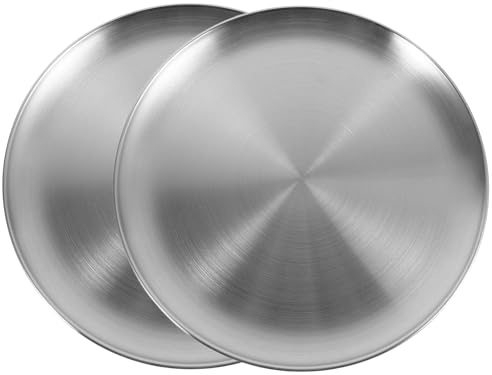 DOITOOL 2 pièces Plaque à Pizza Ronde Acier Inoxydable Moule de Cuisson Antiadhésif pour Four Cuisson Uniforme pour Pizzas Maison Barbecue et Service Familial