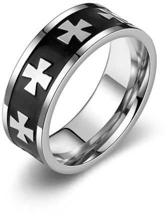 Anillo de Cruz de Caballero Templario Cruzado Acero Titanio Cruz Griega Banda para Motero Diseño Simbólico Medieval Único Ajuste Cómodo
