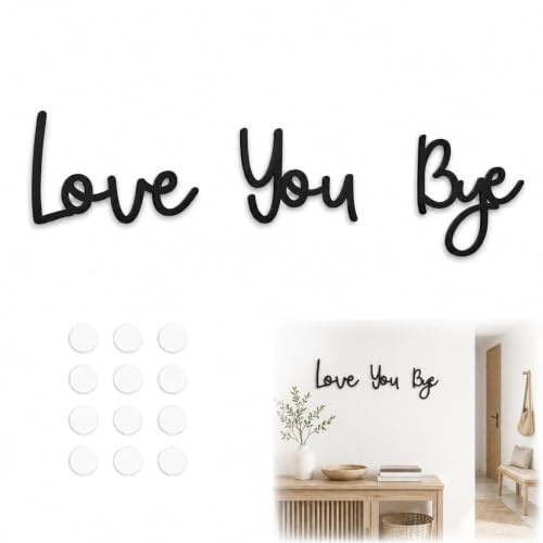Love You Bye Black 3mm MDF Wood Wall Art Sign for Home Hallway Decor | Self-adhesive no-drill install, smooth matte finish, fits minimalist interiors, ideal for entryway living room decor