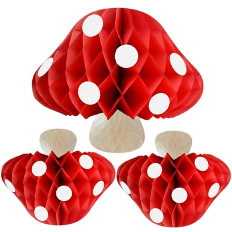 FUNOMOCYA 3 Stück Pilzförmige Wabenbälle aus Papier Kleine Hängende Dekoration für Party Babyparty Geburtstag und Hochzeit Vielseitige Wand und Tischdeko