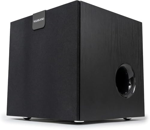 VULKKANO SUB10 Powered Subwoofer, 10 Long-Throw Woofer with Class-D Built-in Amplifier, 150W, 40Hz–200Hz, Wooden Cabinet, Black