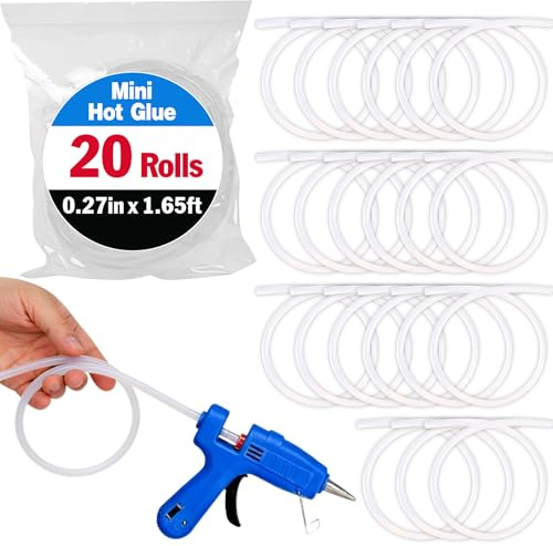 20 Pack Mini Hot Glue Stick Rolls, Each 1.65 FT Long x 0.27 Diameter Glue Sticks for Glue Gun, Perfect Fit for Mini Glue Guns, Widely Used in Wood, Metal, Glass, Plastic, Floral, Fabric, and More