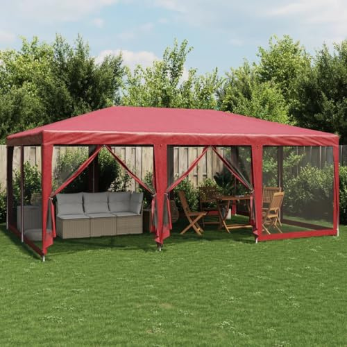 Mokuyary Festtält med 10 sidoväggar rött nät 6 x 4 m HDPE mottagningstält, lusthus trädgårdspaviljong för camping, evenemang, terrasser, festivaler