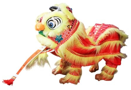 KIXZSAZ Kreative chinesische Marionette Löwe Spielzeug mit Schnur, Partys, multikulturelle Projekte, lustige Handpuppe für alle Altersgruppen, handgefertigte Dekoration für, Rot Gelb, 38 x 20 cm