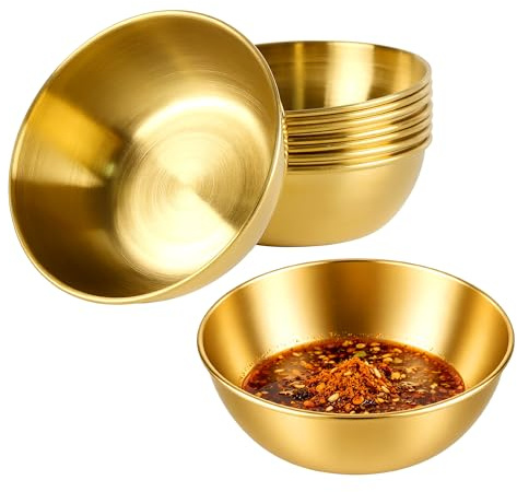 SENJEOK 8 Pack 3.3 oz Gold Dipping Bowls, 9 x 3 cm Stainless Steel Mini Sauce Dish for Serving and Seasoning