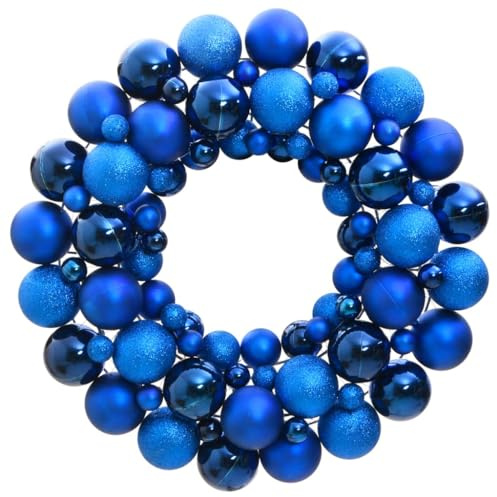 Weihnachtskranz Blau 45 cm aus bruchsicherem Polystyrol mit 82 Kugeln in 3 Größen, vielseitig für Haustür, Kamin, Fenster, Garten, Weihnachtsdeko, Advent und Festtag geeignet