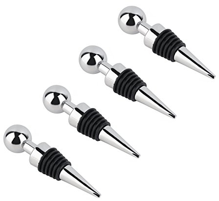 Wommty Wine Bottle Stoppers Red Wine Champagne Beer Saver Sealer with Stainless Steel for Bar, Holiday Party, Wedding, Set of 4