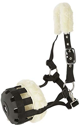 Covalliero Maulkorb Teddyfleece, Fressbremse, Webpelz, schwarz, Shetty, Pferd, mehrfach verstellbar, sichere Passform