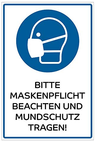 2 Aufkleber 30 x 20 cm - Bitte Maskenpflicht beachten und Mundschutz tragen 300x200 mm - selbstklebend