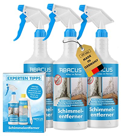 ABACUS® Schimmelentferner, Schimmelspray für Wand und Bad, Schimmelstop mit Langzeitwirkung, Schimmel-Blocker, Schimmel-Entferner, Anti-Schimmel – ABACUS Schimmelentferner 3x 750 ml (7459)