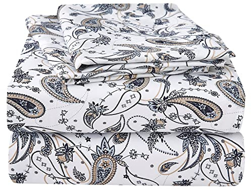 JSD Paisley Pattern Bed Linen Set, King Size, 4-Piece, Soft, Retro Design, Microfibre, Extra Deep Pockets, Grey