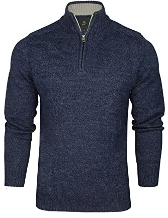 Xact Men’s Quarter Zip Twist Knit Jumper, Funnel Neck 1/4 Zip Pullover, Regular Fit Warm Smart Casual Knitwear (Navy Twist) L