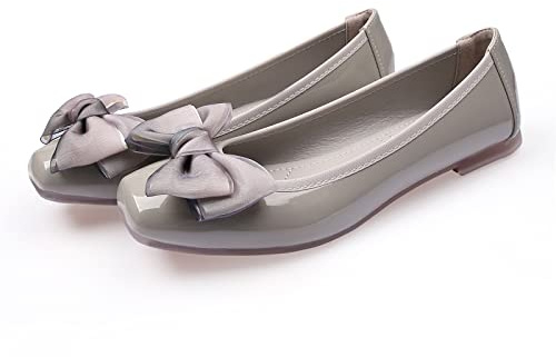 MACHSWON Womens Ballerina Flats Casual Square Toe Bow-Knot Slip ons Memory Foam Dressy Flats Cute Bow Tie Pumps Dolly Shoes(Grey, Size 5.5)