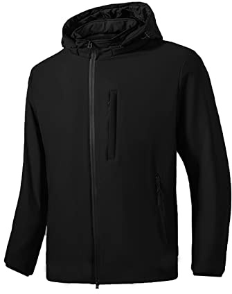 TONY BACKER Giacca Jacket Uomo Invernale Softshell Impermeabile Antivento con Cappuccio Giacca Calda Giubbotto Uomo Trekking Casual (L, NERO-05)