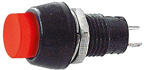 Pulsante unipolare con tasto rosso con contatto normalmente aperto, foro di montaggio diametro 10mm - 250V 1A