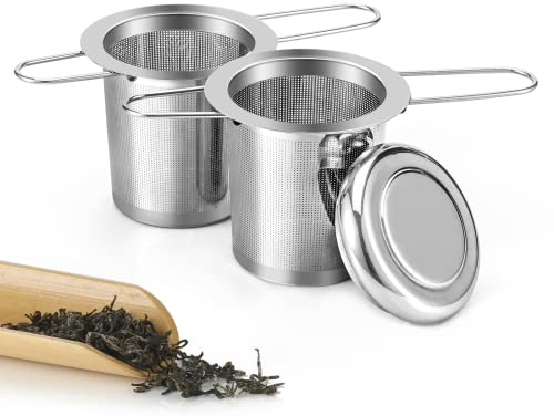 Filtre à Thé, 304 Filtre The En Acier Inoxydable Infuseur à Thé Avec Poignée Pliable Et Couvercle Pour Tasses Et Théières De Différentes Tailles (A-2PCS)