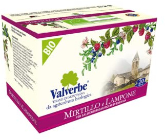 Valverbe® | Infuso Mirtillo & Lampone | Miscela BIO di Erbe per Tisana | Infusione Mirtillo Lampone & Bacche del Bosco - 20 Filtri (30 Gr) | Tisana BIO Fruttata