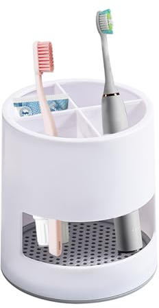 Aobuviou White Toothbrush Holder with Drainage,Draining Toothbrush Pot for Bathroom,Plastic Ventilated Toothpaste Holder,ElectricToothbrush Stand,Kids Toothbrush Caddy for Kitchen Countertop Storage