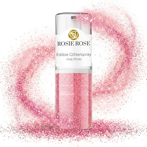 ROSIE ROSE - Essbarer Glitzer Spray Hot Pink (4g) - Edible Glitter für Tortendeko & Getränke - Lebensmittel Glitzerstaub, Goldstaub & Backglitzer - Glitzer essbar & essbares Glitzer für Torten
