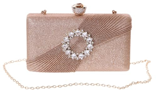 Kawaii-Story LB-8005-2 Rosé Rosa Champagner Glitzer Strass Ornament Abendtasche Clutch Schulter Damen Tasche 19,5x10,5x3cm
