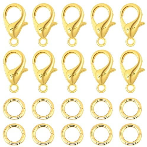 ALEXCRAFT 20 Stück Gold Schmuckherstellung Karabinerverschluss mit Ringe | Armbänder Halskette Verschluss Ketten Verbindung Zubehör Kleine Karabinerverschluss Offen Biegeringe Set Schmuckherstellung