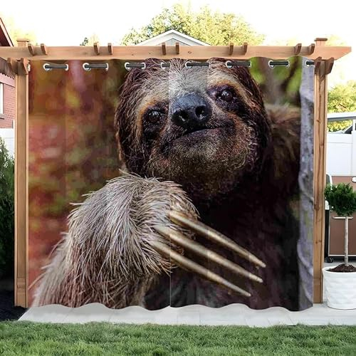 SYHIEGO Faultier Vorhang Outdoor Tier Vorhänge Wasserdicht 2er Set Outdoor Vorhang mit Ösen Wetterfest Vorhang Pavillon Outdoor Gardinen für Balkon Terrasse,254x213cm