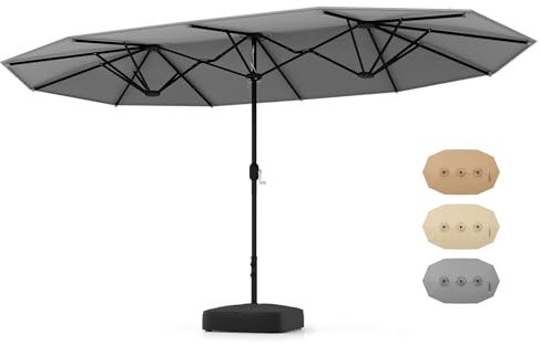 RELAX4LIFE Ombrellone Doppio da Giardino 451,5 x 264 cm, Ombrellone da Esterno con Manovella e 2 Sacchi di Sabbia, per Giardino, Patio e Terrazzo (Grigio, 451,5 x 264 x 278cm)
