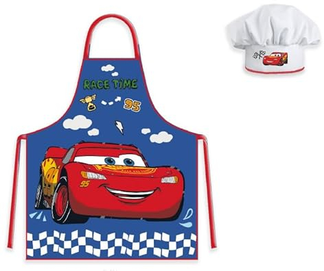 OM SUPPLIES Cars Iconic TV Cartoon Characters Kids Children Cooking Baking Apron and Chef Hat Set Aprons for Children Boys & Girls Christmas Birthday Gift (Cars)
