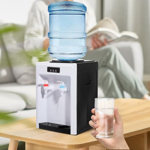 HuKaiL 4,5 – 18,9 l, distributore di acqua fredda, con raffreddamento ≤ 15 °C, fontana automatica con vassoio antigoccia, per casa, biblioteca, ufficio, 24 x 24 x 36 cm, bianco