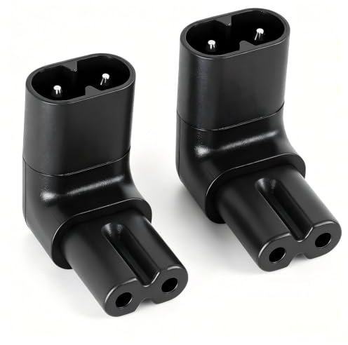 VISSQH 2 Pezzi IEC 320 C7/C8 Adattatore di Alimentazione,IEC C7 a C8 90 gradi alimentazione adattatore di prolunga 250V 10A 2 Pin IEC Plug Power Connettore AC(nero)
