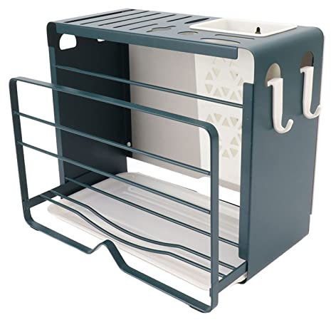 Bloc à couteaux 3 en 1 sans couteaux, support bloc à couteaux non équipé, support bloc à couteaux rond universel, porte bloc à couteaux couverts de cuisine non équipé, support (Countertop Green Frame)