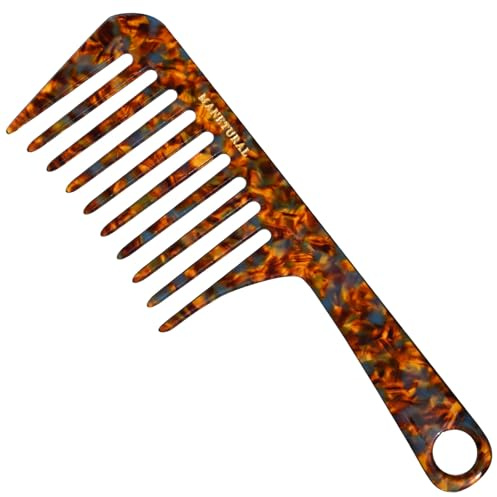 MANETURAL D1 | wide tooth comb 7.4for easy portability. Suitable for Women's/girl curly, curly and tight hair, the short handle design is easy to carry. Acetate comb (Tortoise A)
