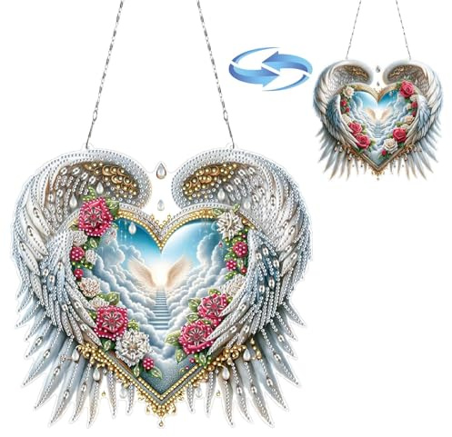 CXINLky DIY Diamond Art Painting Anhänger mit Kette, Kreativ Unregelmäßige Form Diamant Painting Fensterbilder, 5D Diamond Malerei Wandbehang Kits für Fenster Wand Garten Decor-02-Flügel