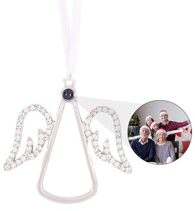 Weihnachtsbaumschmuck Engel Mit Foto, Personalisierte Schneeflocke Weihnachtsanhänger, Christbaumschmuck Foto Projektion Ornament, Individuelle Tannenbaumschmuck Bild (Engel Silber)