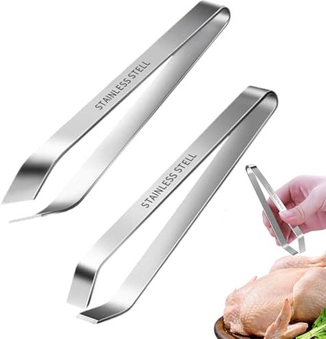 2PCS Fish Bone Tweezers Set,Professional Stainless Steel Kitchen Fish Bone and Fish Scale Discard Set for Discarding Fish Bones and Pulling Out Chicken
