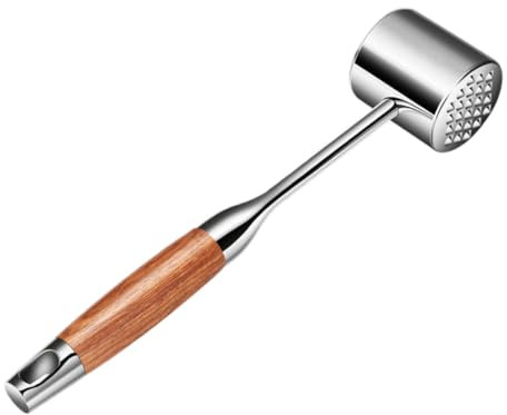SHOWERORO Martello in Acciaio Inossidabile per Carne Batticarne Manico in Legno Antiscivolo Doppio Lato Liscio E Punteggato Utensile Cucina Pratico E Sicuro