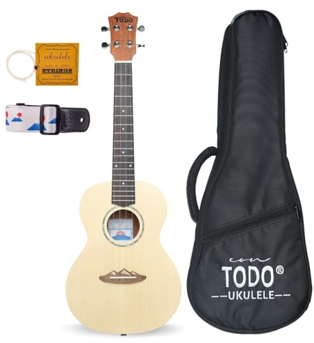 TODO MT. FUJI Ukulele for Adults,Kids,Beginners - Solid Top Ukulele with Carbon Strings, Bag, Strap (Massive Fichte, Konzert)