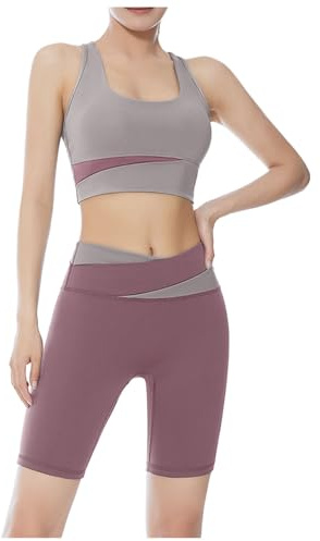 rtdgcv Crop-tops sin costuras para mujer, leggings, conjuntos de 2 piezas a juego, conjuntos de yoga y entrenamiento de 2 piezas, traje deportivo para mujer, conjunto de yoga, Lila-8., L