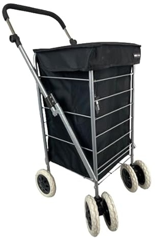 4-6 Wheel Shopping Cart Trolley Folding Mobility Travel Premium 60L Bag Case (plain black, 6 wheel)