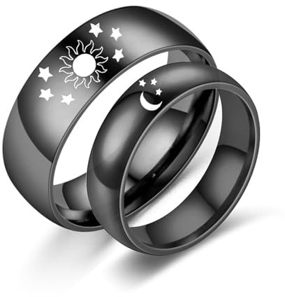 Bishilin Eheringe Paarpreis mit Gravur, Pärchen Ringe Edelstahl Mond Sonne 6MM 8MM Trauringe Hochzeit Ringe Personalisiert Damen Gr.54 (17.2)+Herren Gr.60 (19.1)