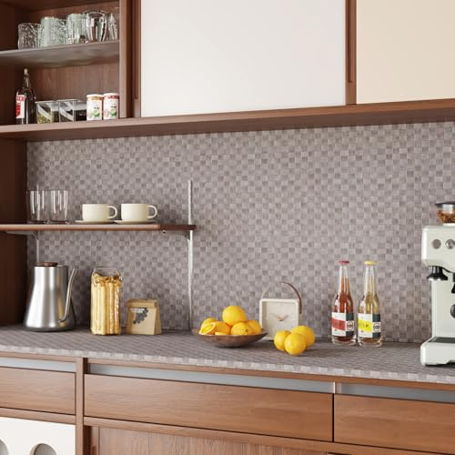 CRE8TIVE Papier Peint Aspect Rotin Gris Papier Adhesif Pour Meuble Cuisine Impermeable Mat Vinyle Adhesif Intissé Lin Papier Peint Chambre Armoire Rouleau Adhesif Pour Meuble DIY Décoratif 30cmx200cm