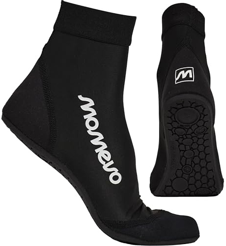 Momevo - Splashies Wasserschuhe - Seeigelfeste Badeschuhe aus Neopren mit Stabiler Sohle - Schützt vor Spitzen Gegenständen für Komfortables Laufen am Strand - Unisex Schwarz 42/43