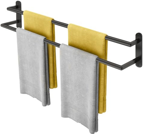 Double Towel Bar 32 Inch, Towel Racks for Bathroom, Wall Mount Bathroom Towel Holder, Stainless Steel Bathroom Towel Rack, Towel Rod Double Towel Hanger(Matte Black)