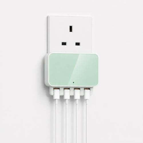 USB Charger Flat 25W, 4 Port Multiple Travel Adapter Charging Block,4 USB-A Plug Fast Chargers for iPhone, Samsung, iPad, AirPods(Green, 25W 4A)