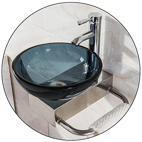 Mini Washbasin Wall Mounted Tempered Glass Vessel Sink - Artistic Small Bathroom Bowl Set