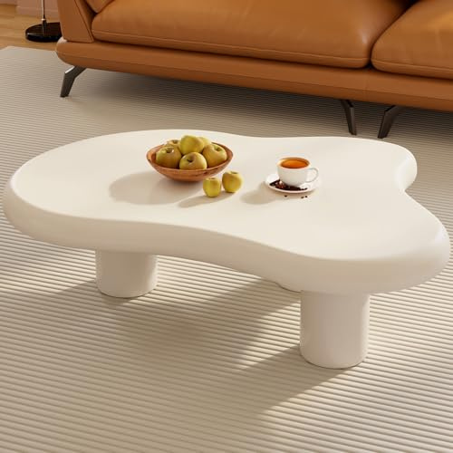 Guyii Moderner Couchtisch in Wolkenform – Cremefarbener Couchtisch mit abgerundeten Ecken, Stabiler Wohnzimmertisch & Beistelltisch für Sofa – Nur Tisch
